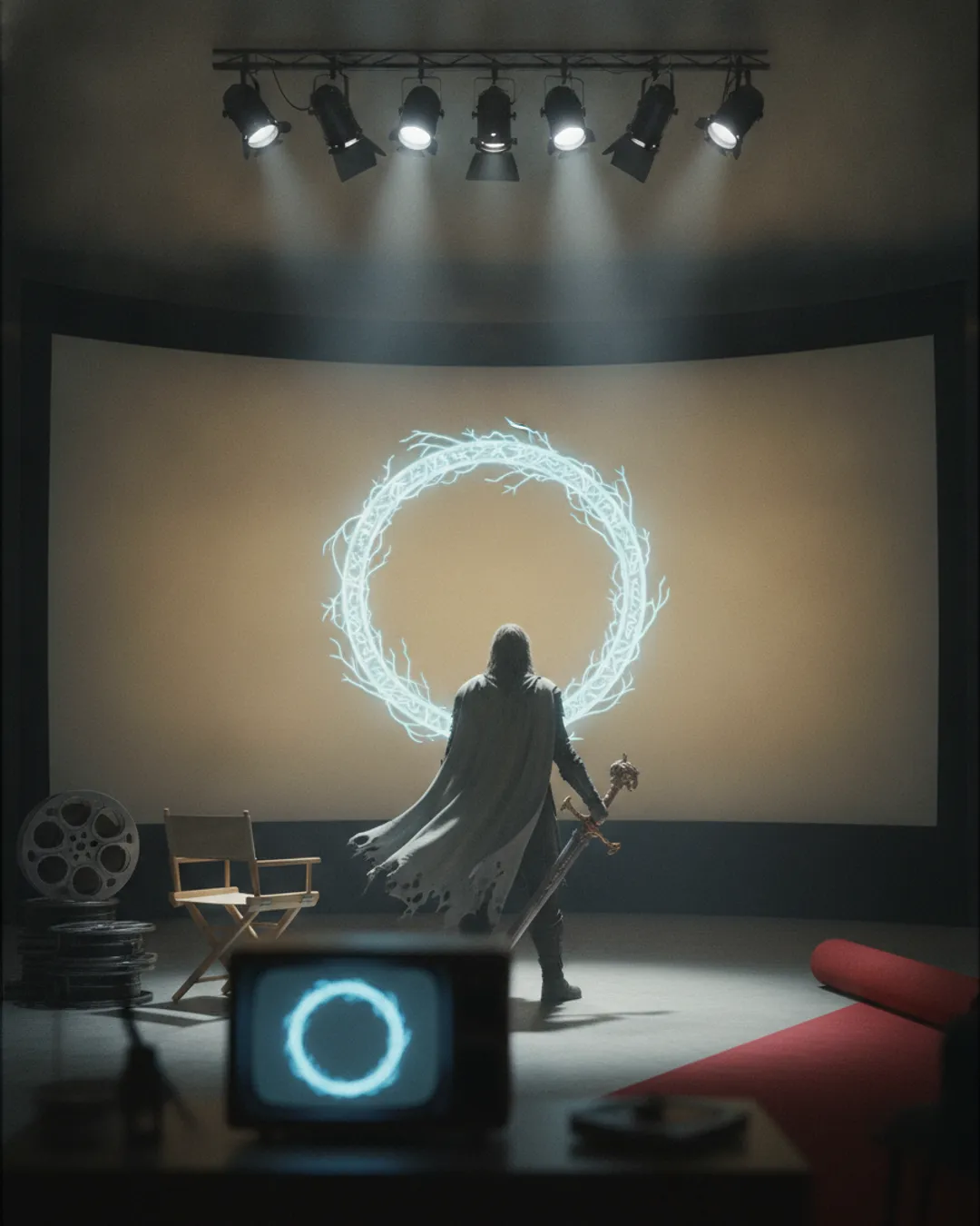 fantasy movie poster with a warrior and a ring