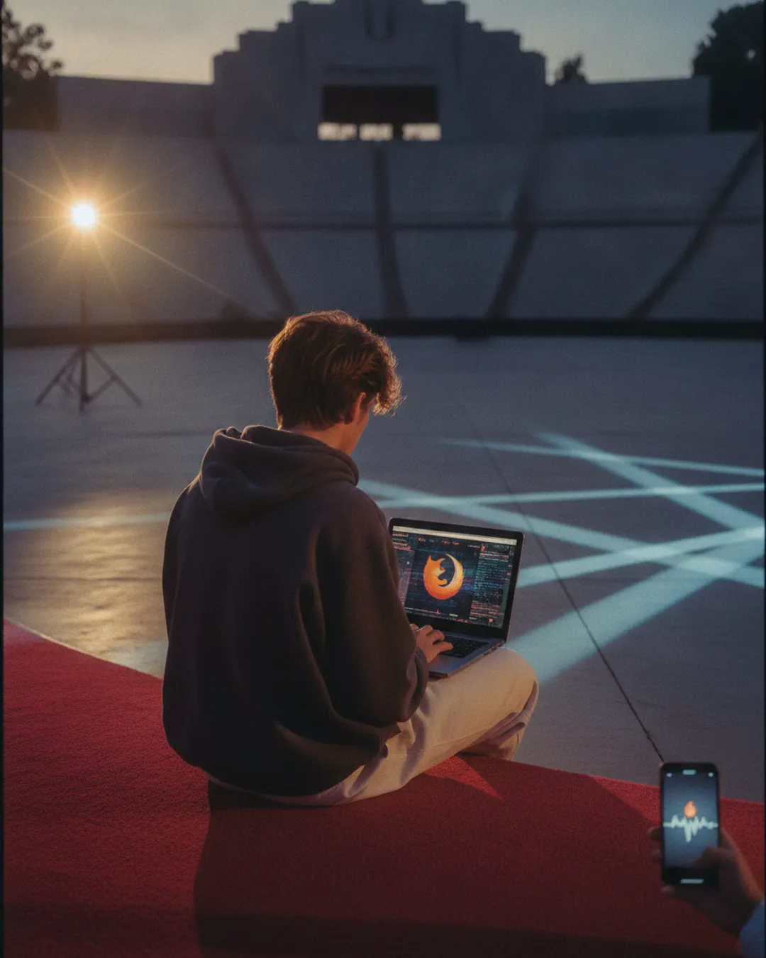 person using a laptop with Firefox browser