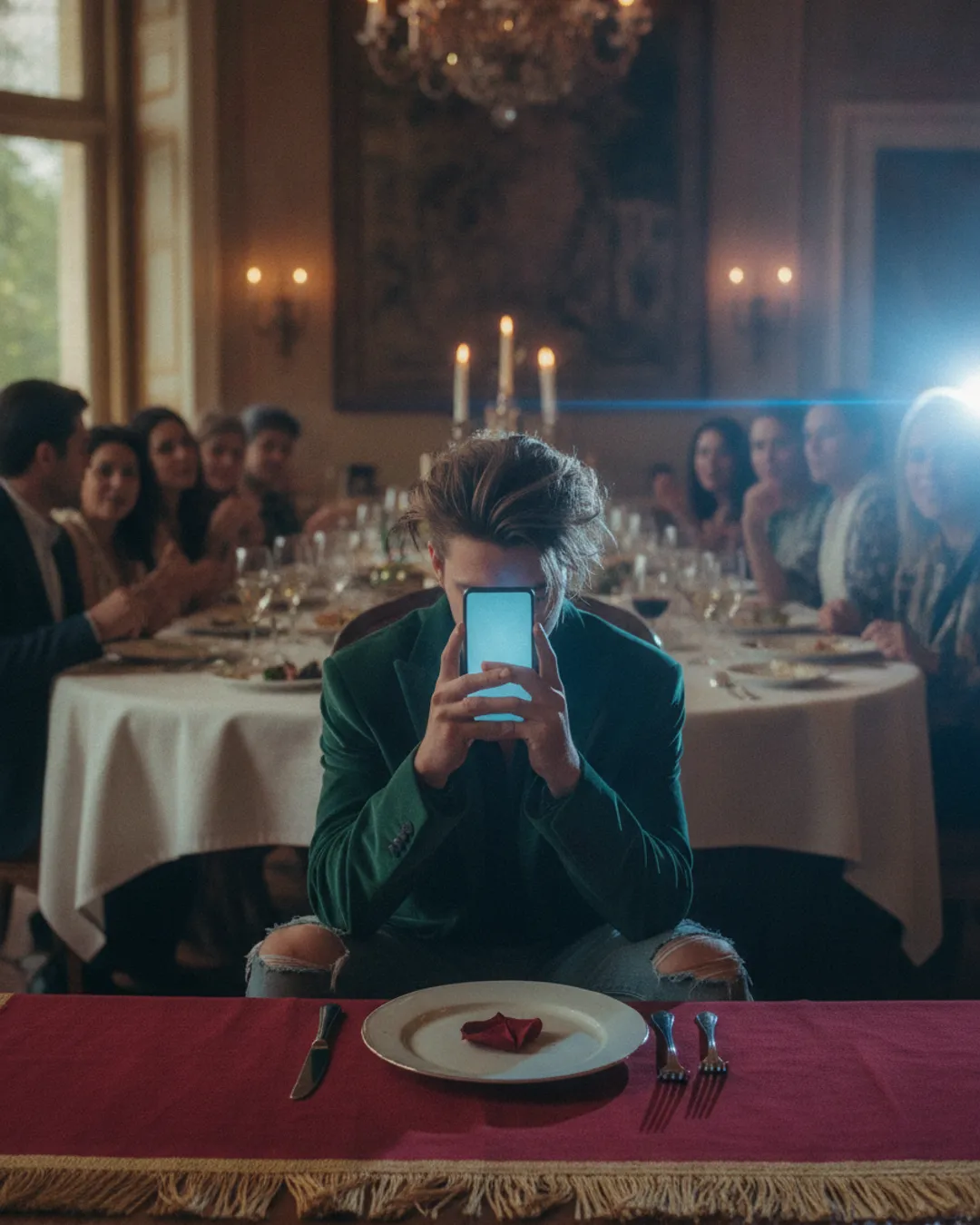 person looking regretful, family dinner table